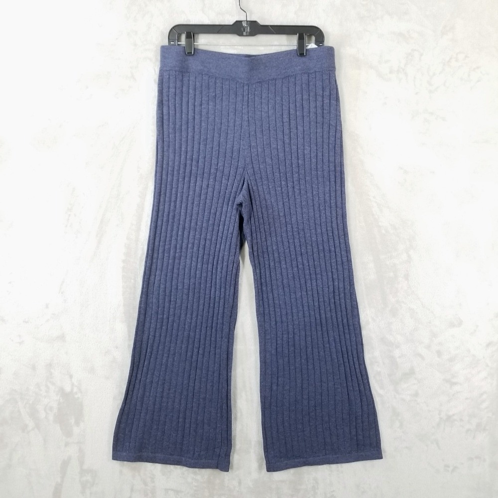 AnyBody Pants Womens Medium Blue Seawool Ribbed Knit Wide Leg NWT Loungewear